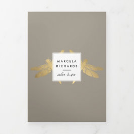 Elegant Faux Gold Dragonfly Duo Taupe Brochure Drieluik Kaart
