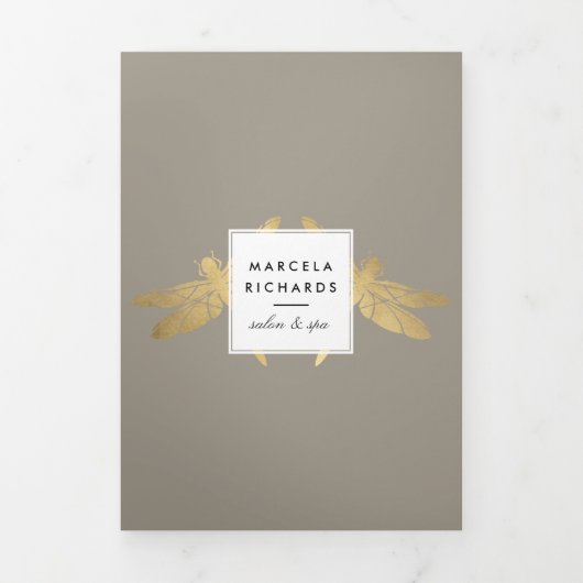 Elegant Faux Gold Dragonfly Duo Taupe Brochure Drieluik Kaart (Cover)