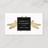 Elegant Faux Gold Dragonfly Duo Visitekaartje (Voorkant)