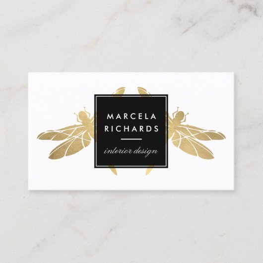 Elegant Faux Gold Dragonfly Duo Visitekaartje (Voorkant)