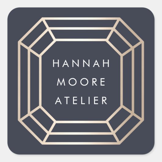 Elegant Faux Gold Edelsteen Logo Vierkante Sticker (Voorkant)