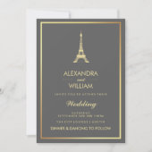 Elegant Faux Gold Eiffel Tower on Gray Weddenschap Kaart (Voorkant)