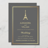 Elegant Faux Gold Eiffel Tower on Gray Weddenschap Kaart (Voorkant / Achterkant)