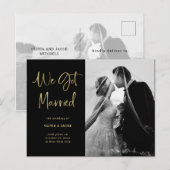 Elegant Faux Gold en Black | Fotobruiloft Aankondigingskaart (Voorkant / Achterkant)