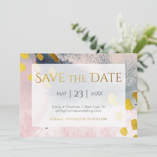 Elegant Faux Gold en Blush Custom No Photo Save The Date (Staand voorkant)