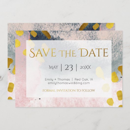Elegant Faux Gold en Blush Custom No Photo Save The Date (Voorkant / Achterkant)