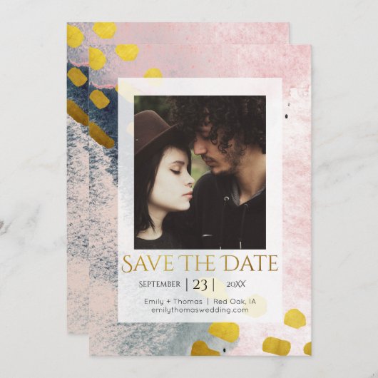 Elegant Faux Gold en Blush Custom Photo Save The Date (Voorkant / Achterkant)