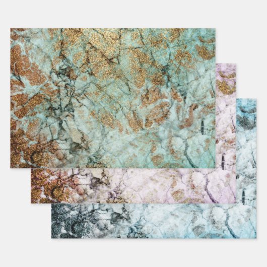 Elegant Faux Gold en Pastel Marble Inpakpapier Vel (Set)