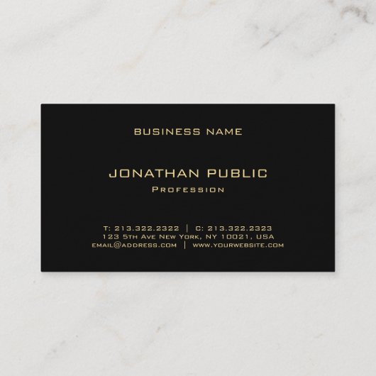 Elegant Faux Gold en zwarte moderne Premium-dik Visitekaartje (Achterkant)