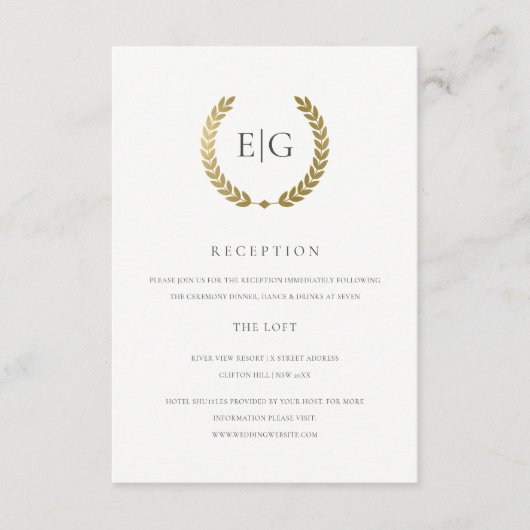 ELEGANT FAUX GOLD FLORAL LAUREL WREATH RECEPT INFORMATIEKAARTJE (Voorkant)