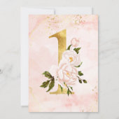 Elegant Faux Gold Floral Minimal 1st Birthday Kaart (Achterkant)