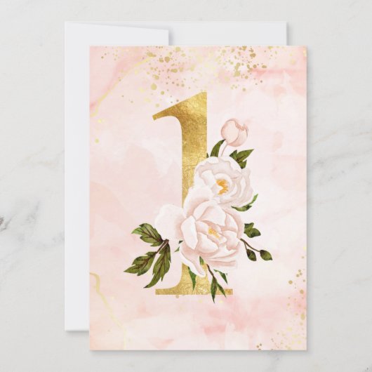 Elegant Faux Gold Floral Minimal 1st Birthday Kaart (Achterkant)