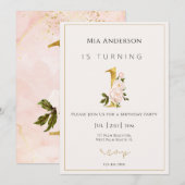 Elegant Faux Gold Floral Minimal 1st Birthday Kaart (Voorkant / Achterkant)