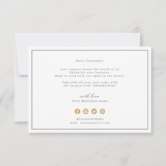 Elegant faux gold floral minimalist business bedankkaart (Achterkant)