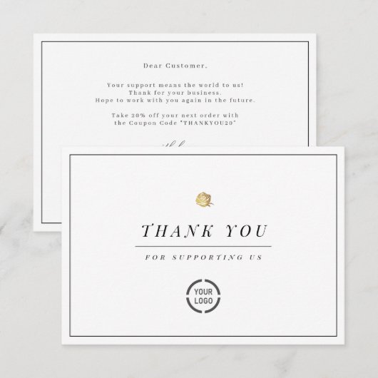 Elegant faux gold floral minimalist business bedankkaart (Voorkant / Achterkant)