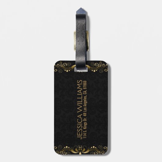 Elegant Faux Gold Floral Swirls Lijst Bagagelabel (Achterkant verticaal)