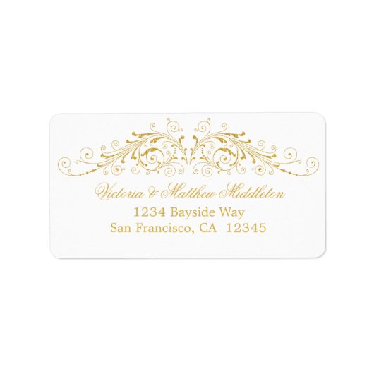 Elegant Faux Gold Flourish Damask Etiket (Voorkant)