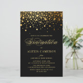 Elegant Faux Gold Foil Black Afstuderen Invite (Staand voorkant)