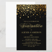 Elegant Faux Gold Foil Black Afstuderen Invite (Voorkant / Achterkant)