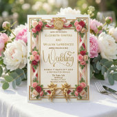 Elegant Faux Gold Foil Blush Floral Monogram Kaart