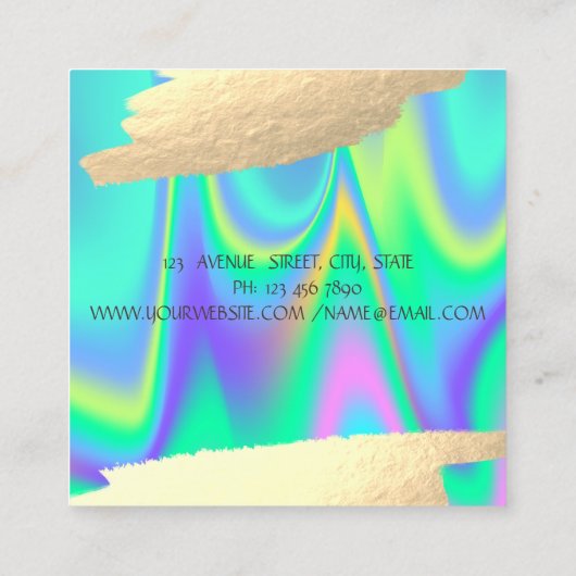 Elegant Faux Gold Foil Brush Stroke Holographic Vierkante Visitekaartje (Achterkant)