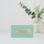 Elegant Faux Gold Foil Brush Stroke, Mint Green Visitekaartje (Staand voorkant)
