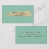 Elegant Faux Gold Foil Brush Stroke, Mint Green Visitekaartje (Voorkant / Achterkant)
