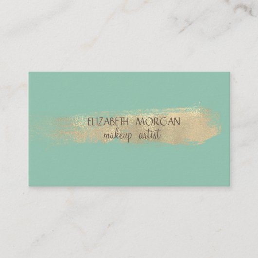 Elegant Faux Gold Foil Brush Stroke, Mint Green Visitekaartje (Voorkant)
