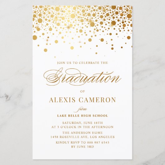 Elegant Faux Gold Foil Confetti Afstuderen Invite (Voorkant)