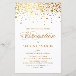 Elegant Faux Gold Foil Confetti Afstuderen Invite