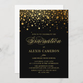 Elegant Faux Gold Foil Confetti Black Afstuderen Kaart (Voorkant / Achterkant)