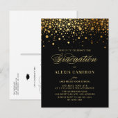 Elegant Faux Gold Foil Confetti Black Afstuderen Uitnodiging Briefkaart (Voorkant / Achterkant)