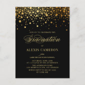 Elegant Faux Gold Foil Confetti Black Afstuderen Uitnodiging Briefkaart (Voorkant)