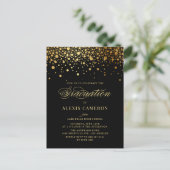 Elegant Faux Gold Foil Confetti Black Afstuderen Uitnodiging Briefkaart (Staand voorkant)