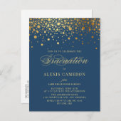 Elegant Faux Gold Foil Confetti Blauw Afstuderen Uitnodiging Briefkaart (Voorkant / Achterkant)