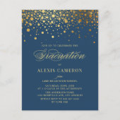 Elegant Faux Gold Foil Confetti Blauw Afstuderen Uitnodiging Briefkaart (Voorkant)