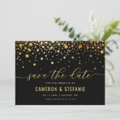 Elegant Faux Gold Foil Confetti Modern Black Save The Date (Staand voorkant)