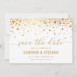 Elegant Faux Gold Foil Confetti Modern White Save The Date