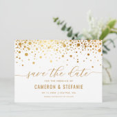 Elegant Faux Gold Foil Confetti Modern White Save The Date (Staand voorkant)