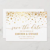 Elegant Faux Gold Foil Confetti Modern White Save The Date (Voorkant / Achterkant)