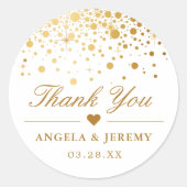 Elegant Faux Gold Foil Confetti Weddenschap Hartel Ronde Sticker (Voorkant)