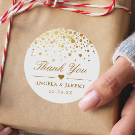 Elegant Faux Gold Foil Confetti Weddenschap Hartel Ronde Sticker