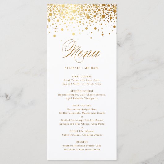 Elegant Faux Gold Foil Confetti Wedding Menu (Voorkant)