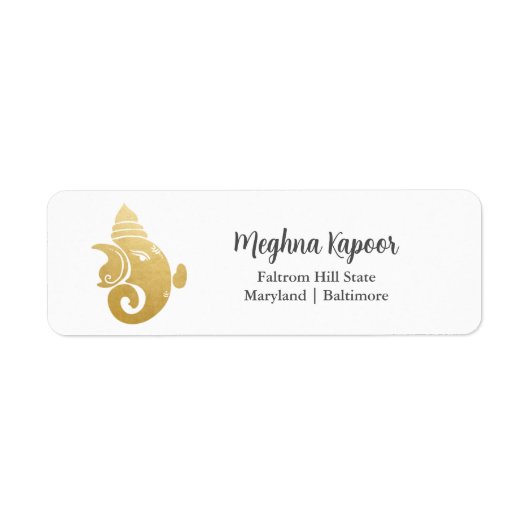 Elegant Faux Gold Foil Ganapati Indian God Etiket (Voorkant)