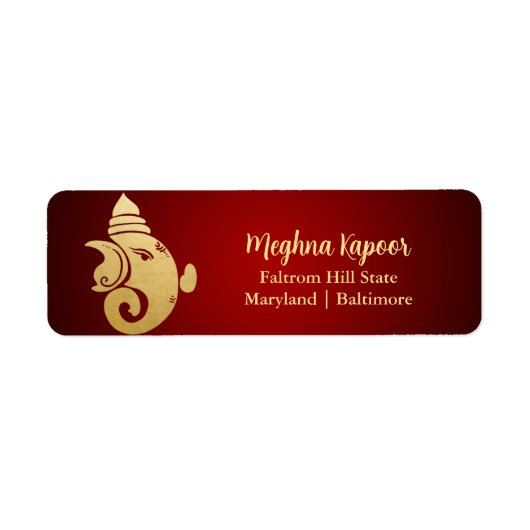 Elegant Faux Gold Foil Ganapati Indian God Red Etiket (Voorkant)