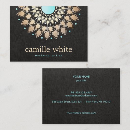 Elegant Faux Gold Foil Lotus Zwart Visitekaartje (Voorkant / Achterkant)