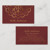 Elegant Faux Gold Foil Mandala w/ Textuur & maroon Visitekaartje (Voorkant / Achterkant)