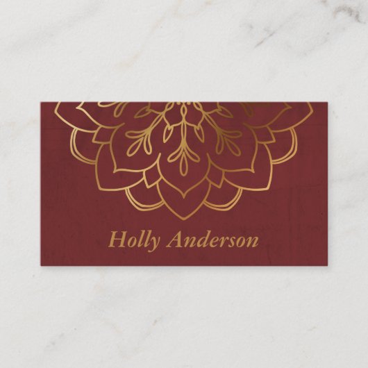 Elegant Faux Gold Foil Mandala w/ Textuur & maroon Visitekaartje (Voorkant)