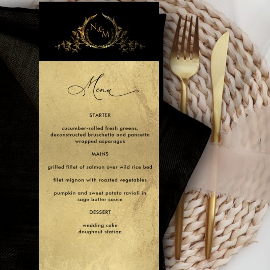 Elegant Faux Gold Foil Monogrammed Wedding Menu