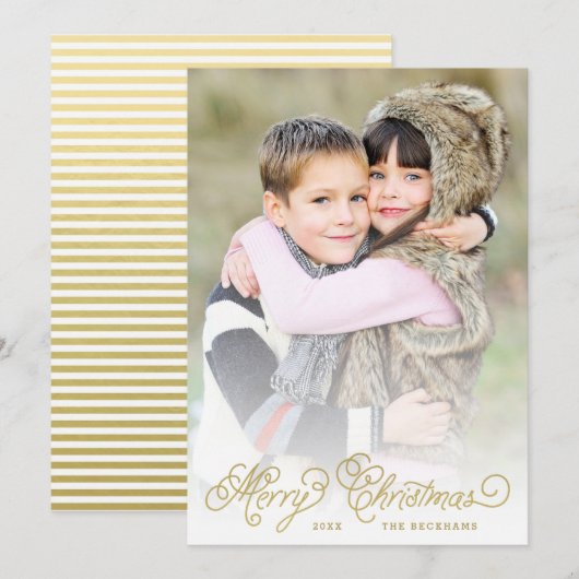 Elegant Faux Gold Foil Script-kerstkaart Feestdagenkaart (Voorkant / Achterkant)